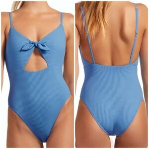 Vitamin A Eco Ribbed Alma One Piece Tie Front Cut Out One Piece Swimsuit in Blue